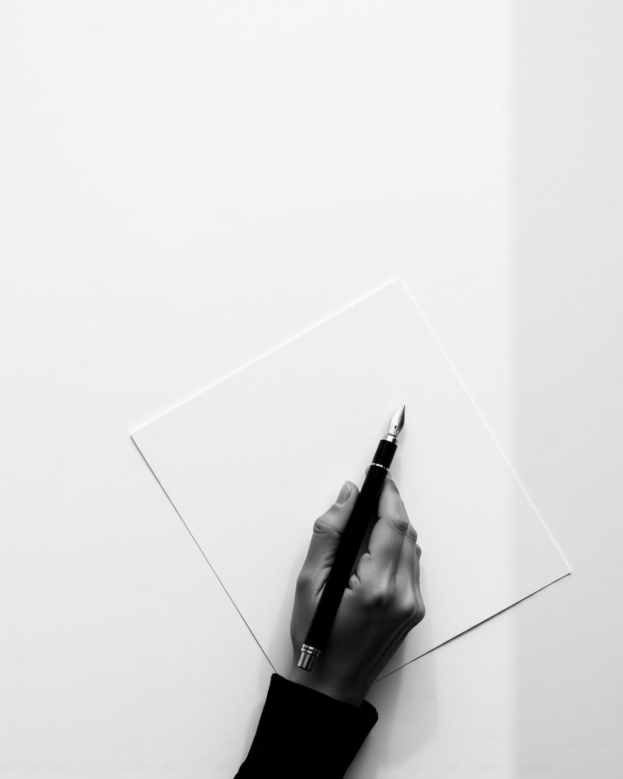 Hand with fountain pen drafting a protocol